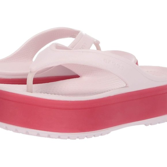 Pink Crocs Crocband Platform Flip Flops - Picture 1 of 5